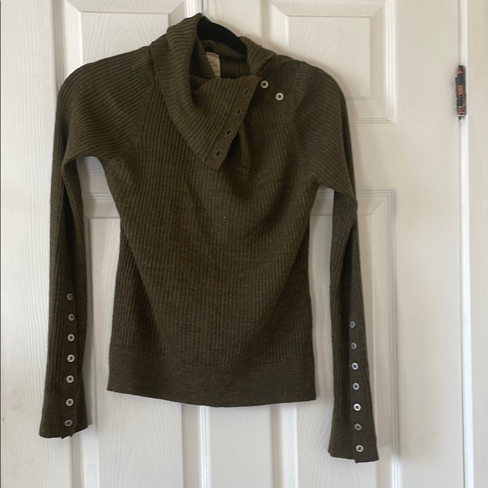 Free People Olive Green Ribbed Turtleneck Sweater